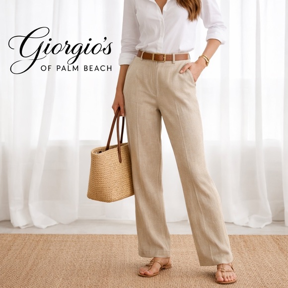 Giorgio’s Palm Beach Pants - Giorgio’s Palm Beach 100% Linen Lined MidRise Trousers Beige Resort Luxury 29x30